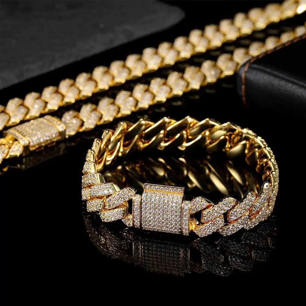 14mm Gold Plated 2 Row Diamond Iced Out Cubic