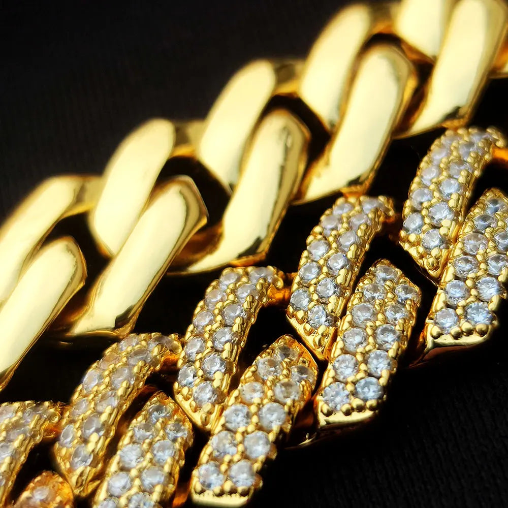 14mm Gold Plated 2 Row Diamond Iced Out Cubic